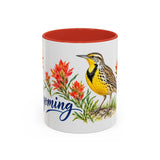 Wyoming State Bird and Flower Mug, Watercolor Botanical Coffee Cup, Nature Lover Gift, 11oz 15oz Accent Mug — 11oz / Red — front