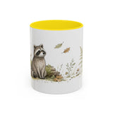 Young Raccoon Accent Mug | Watercolor Nature Coffee Cup | 11oz 15oz Woodland Animal Gift — 11oz / Yellow — front