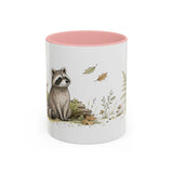 Young Raccoon Accent Mug | Watercolor Nature Coffee Cup | 11oz 15oz Woodland Animal Gift — 11oz / Pink — front