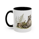 Young Raccoon Accent Mug | Watercolor Nature Coffee Cup | 11oz 15oz Woodland Animal Gift — 11oz / Black — left
