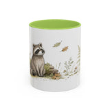 Young Raccoon Accent Mug | Watercolor Nature Coffee Cup | 11oz 15oz Woodland Animal Gift — 11oz / Light Green — front
