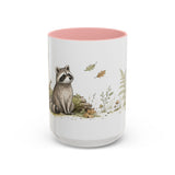 Young Raccoon Accent Mug | Watercolor Nature Coffee Cup | 11oz 15oz Woodland Animal Gift — 15oz / Pink — front