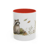 Young Raccoon Accent Mug | Watercolor Nature Coffee Cup | 11oz 15oz Woodland Animal Gift — 11oz / Red — front