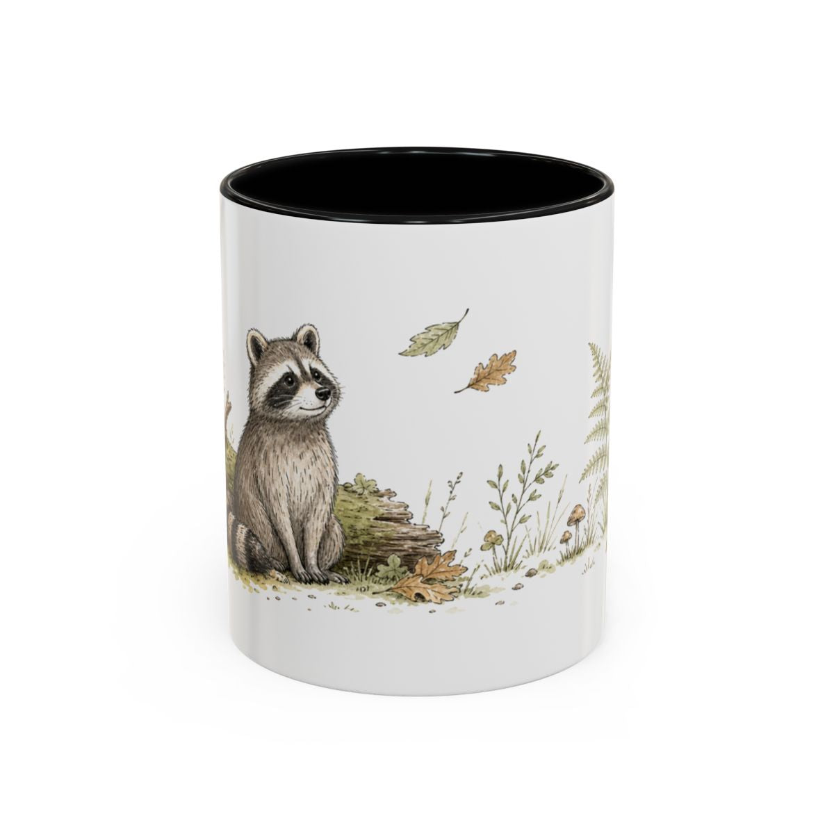 Young Raccoon Accent Mug | Watercolor Nature Coffee Cup | 11oz 15oz Woodland Animal Gift — 11oz / Black — front